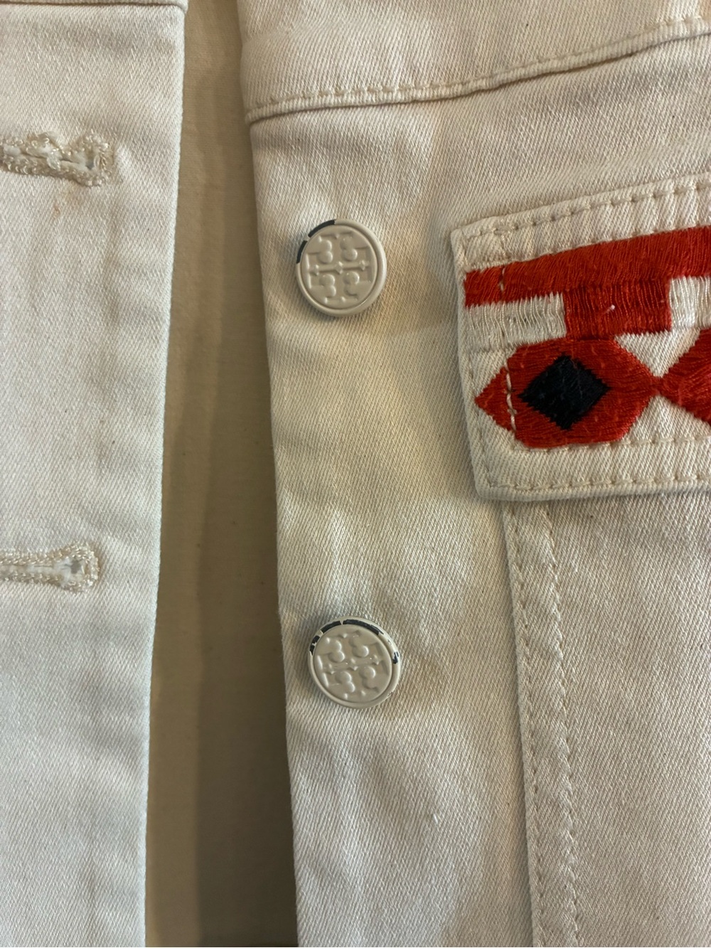 Tory Burch Cream Stretch Jacket with Color Embroidered Trim & Matching Top - Picture 3 of 11